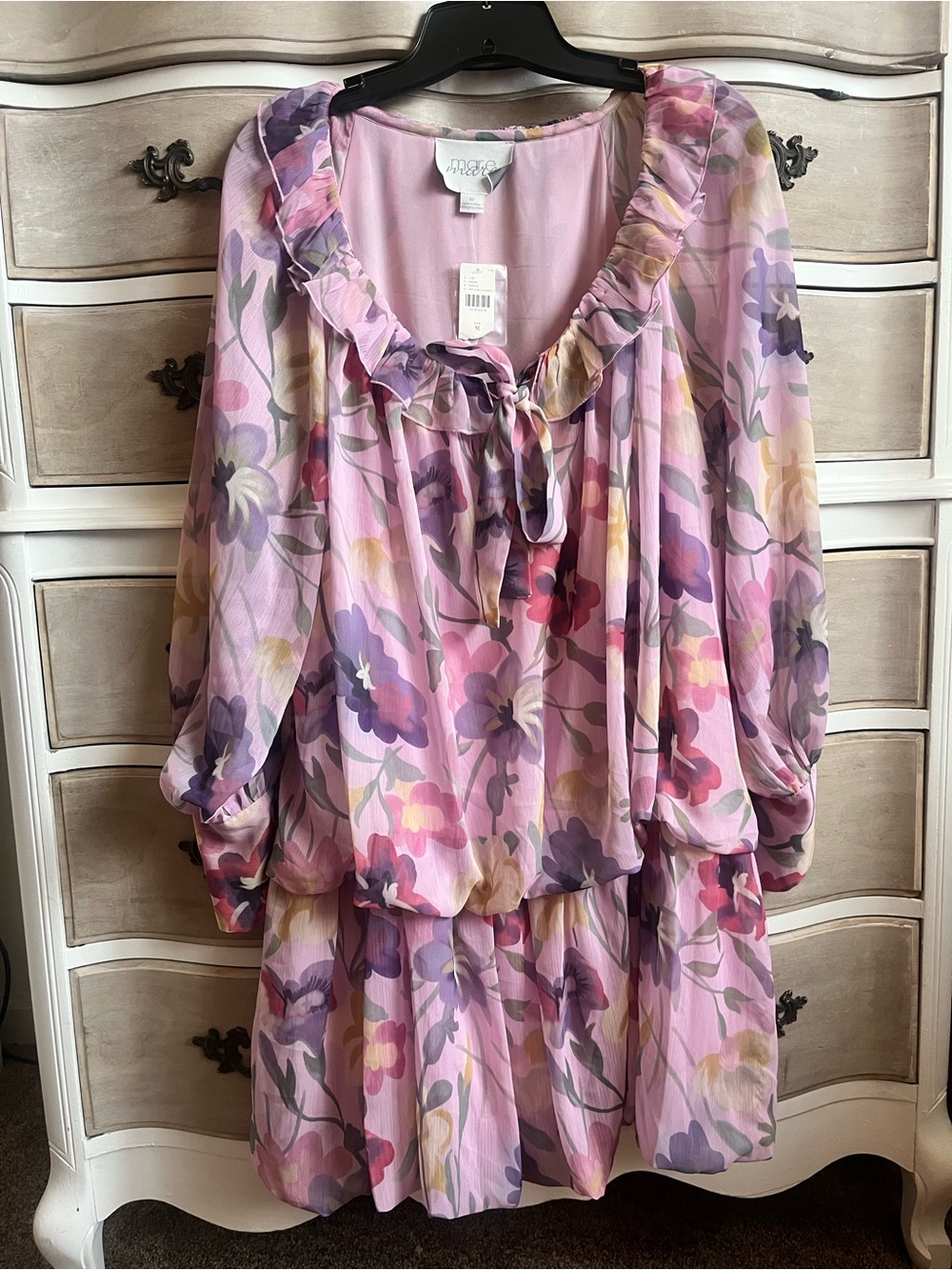 Bubble Mini Dress by Mare in Sweet Pea Floral Ruffle Neck Dress - Lavender Pink
